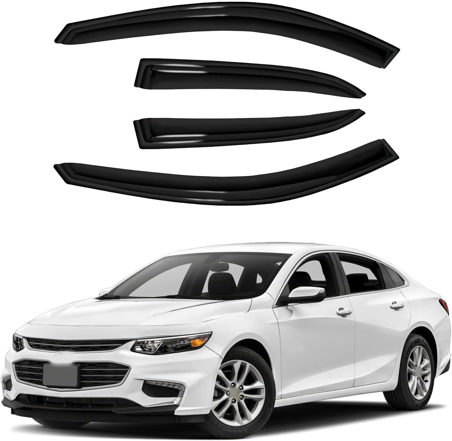 4pc Sun Rain Guards Window Visor Wind Deflector Compatible with Chevy Malibu 2013-2015 Smoke,No Maxx Hatchback Model 94362