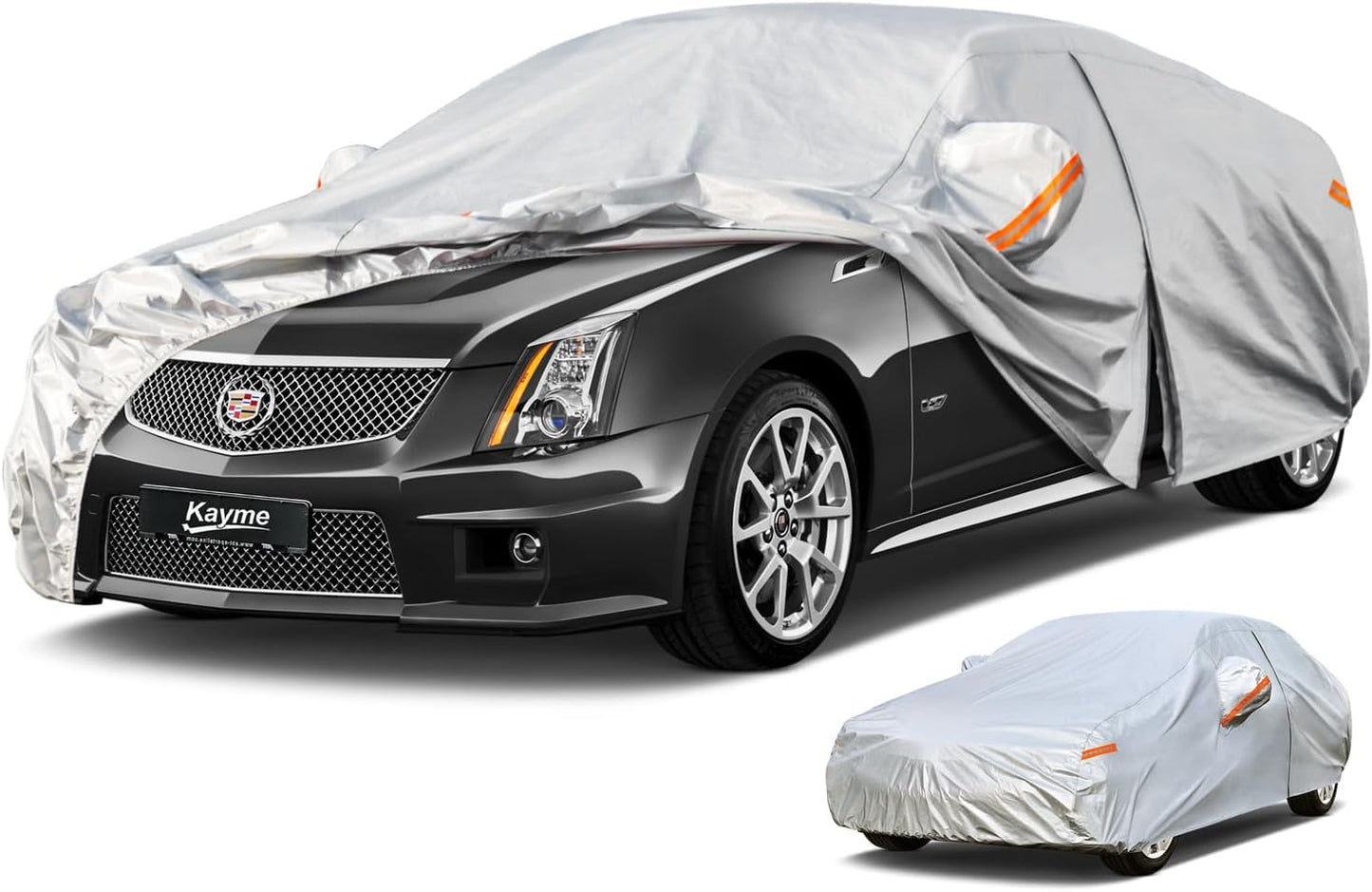 Kayme 6 Layers Car Cover Custom Fit for Cadillac CTS (2003-2014) Waterproof All Weather for Automobiles, Outdoor Full Cover Rain Sun UV Protection.Silver