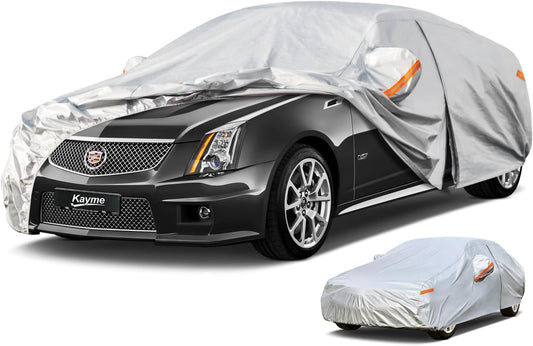 Kayme 6 Layers Car Cover Custom Fit for Cadillac CTS (2003-2014) Waterproof All Weather for Automobiles, Outdoor Full Cover Rain Sun UV Protection.Silver