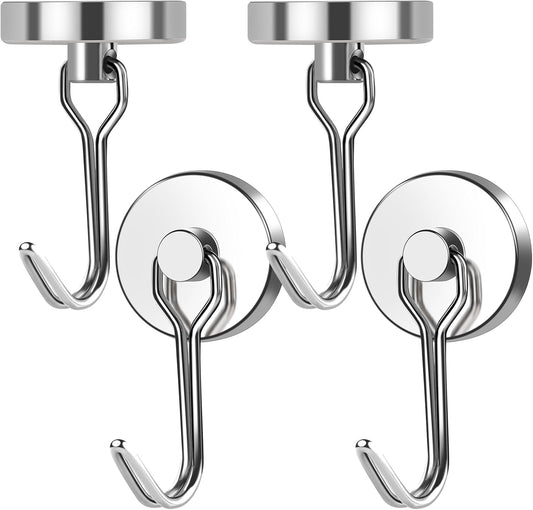 MIKEDE Magnetic Hooks, 70LB+ Swivel Swing Strong Magnetic Hooks Heavy Duty,Neodymium Cruise Hooks Magnets for Hanging, Home, Workplace, Metal Door, Office and Garage - Pack of 4