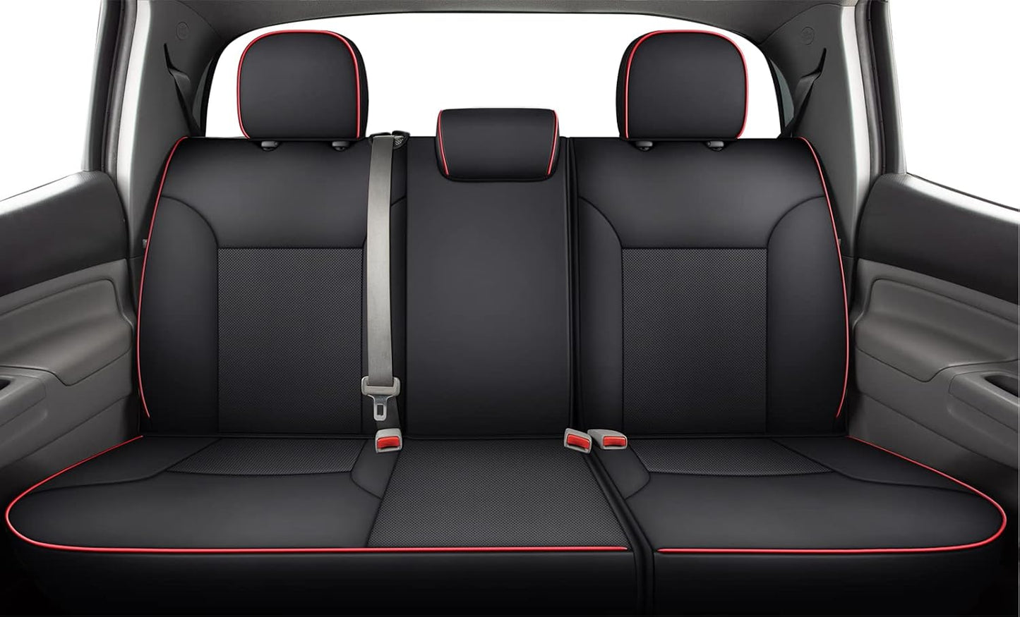 LUCKYMAN CLUB 2005-2015 Tacoma Custom Fit Seat Covers for Crew Cab with Faux Leather (2005-2015 Black & Red)