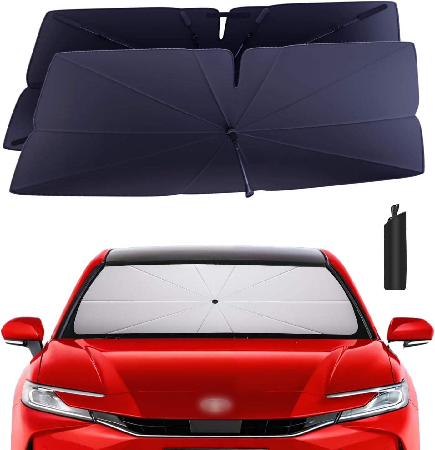 Windshield Sun Shade Umbrella for 2012-2017 Toyota Camry Accessories: Custom Fit 240T Silver, Double Thickened Foldable Sunshade Window Sun Visor, Ultimate 99% UV Blocking for LE, XLE, SE, XSE, Hybrid