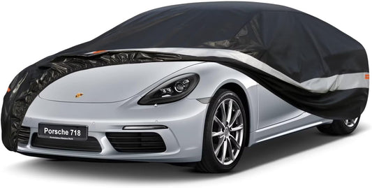 10 Layers Car Cover Custom Fit for Porsche 718, Boxster, Cayman(1996-2025), Waterproof All Weather for Automobiles, Outdoor Full Cover Sun Dust Rain Protection with Cotton. Black