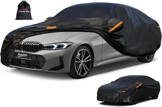 Kayme 7 Layers Car Cover Custom Fit for BMW 3 Series 320i 325i 328i 330i 335i (2013-2025) Waterproof All Weather for Automobiles, Outdoor Full Cover Rain Sun UV Protection.Black
