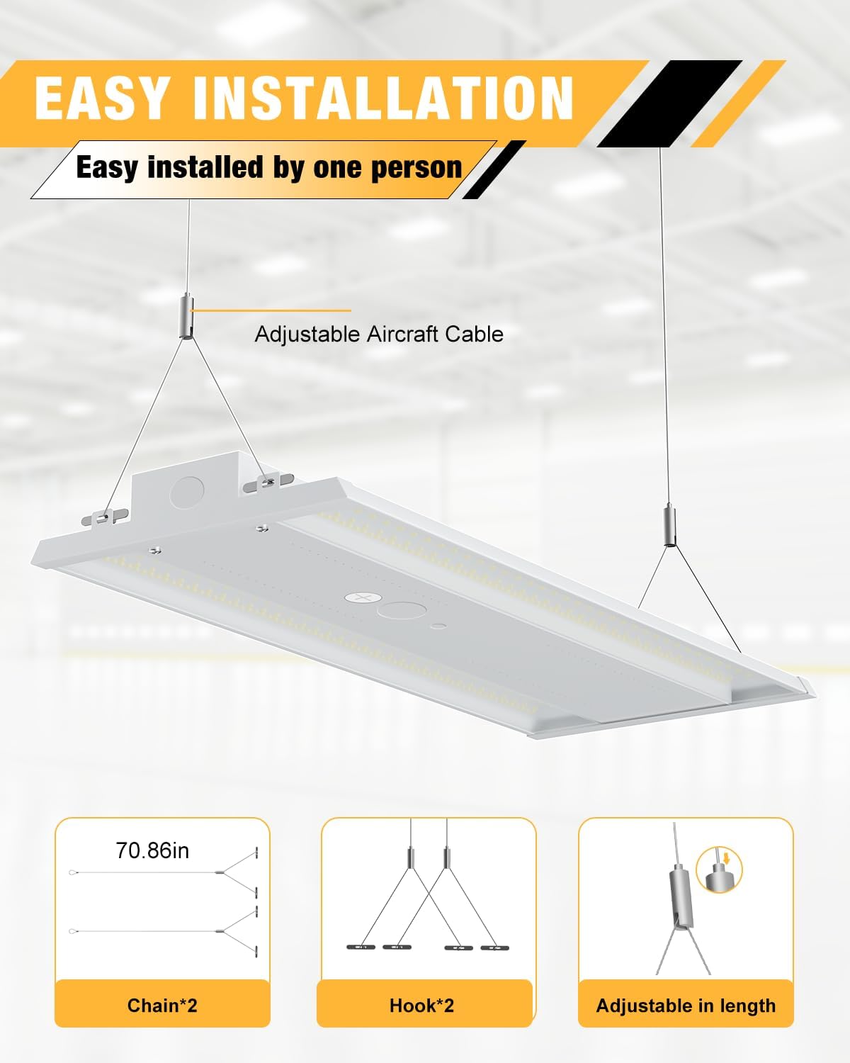 LED Linear High Bay Light, 130W 19500LM High Bay LED Shop Lights, 120-277V, 5000K, 0-10V Dimmable LED Shop Light, Linear High Bay Light for Warehouse Workshops, UL Complied, 4 Pack