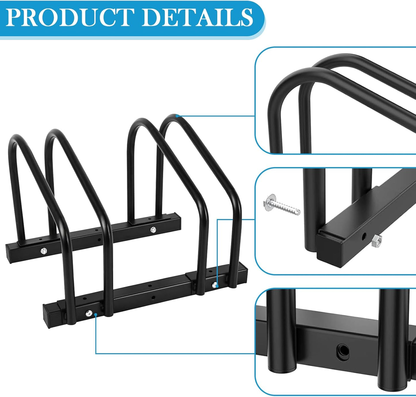 iCool Bikes Floor Bike Stand for 2 Bike, Bike Parking Rack Garage Bike Storage Indoor/Outdoor Stand, Max. Tire Width 2.15"