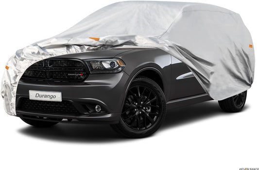 Kayme 6 Layers SUV Car Cover Custom Fit for Dodge Durango (2004-2025) Waterproof All Weather for Automobiles, Outdoor Full Cover Rain Sun UV Protection.Silver