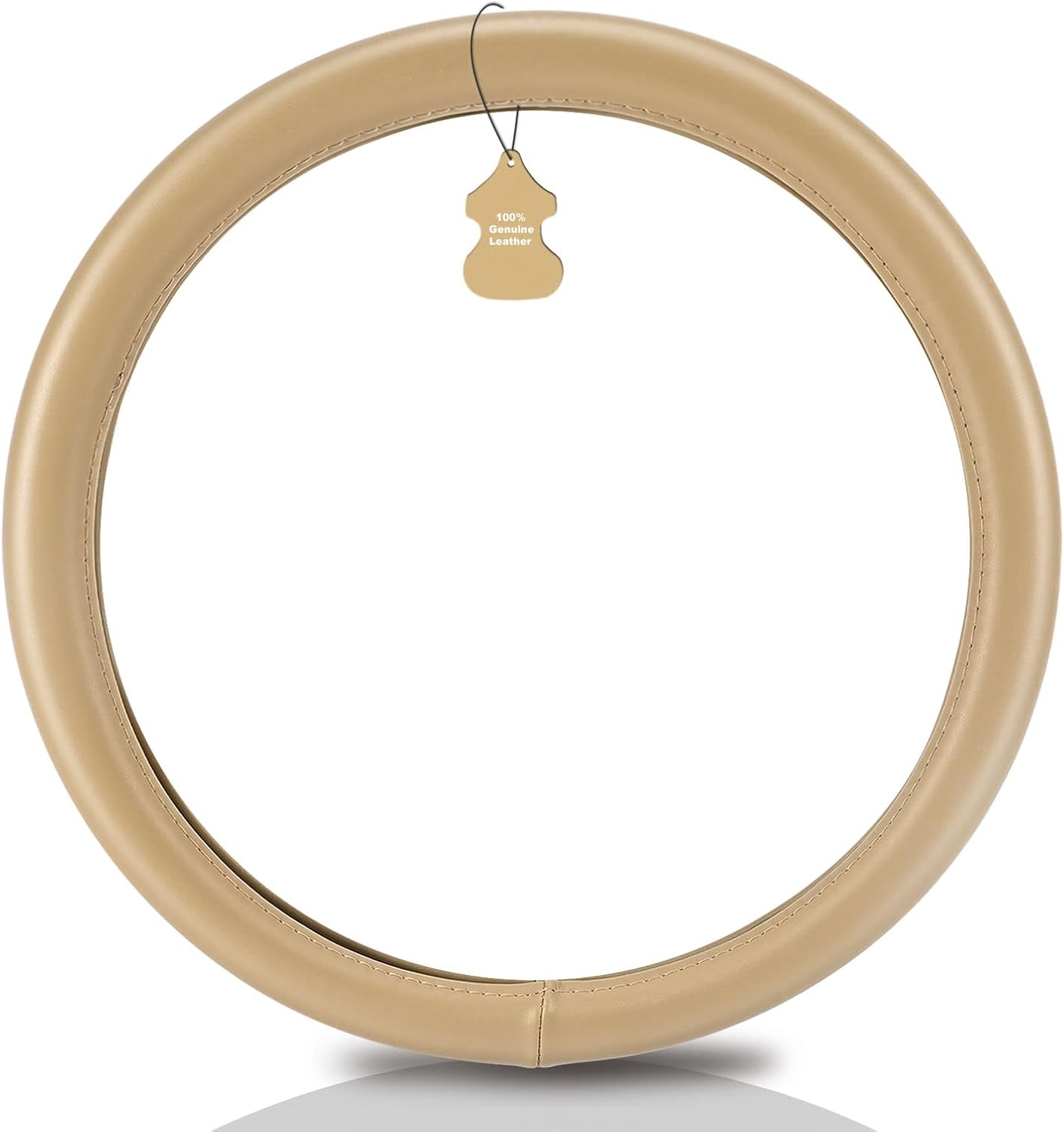 Haokay Heavy Duty Pure Cowhide Steering Wheel Cover SUV Car, Beige Genuine Leather Steering Wheel Cover Men Women Universal 14.5 to 15 Inch