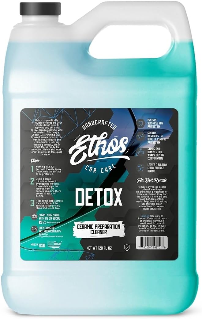 Ethos Detox - Ceramic Coating Prep Spray, Panel Wipe, Glass Cleaner - Prep Ceramic Coating, Wax, or Sealant - Multi-Purpose Formula - Leaves Nothing But the Shine