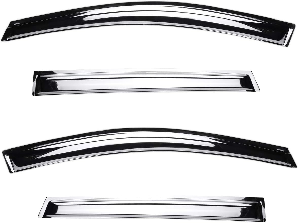 Chrome Side Window Visors Wind Vent Deflector for 15-22 Ford F150 Crew cab(Supercrew cab) 17-22 F250/F350 Super Duty Crew cab,4pcs Outside Mount Tape-On Chrome Sun Rain Guards Set 94975Y