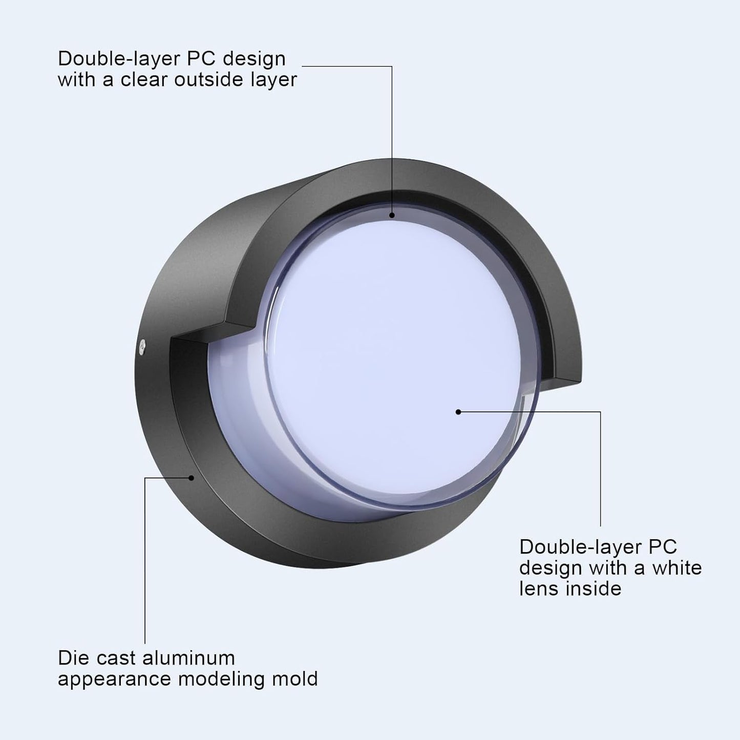 Porch Light Outdoor, 6000K Daylight Small Waterproof Anti Rust LED Wall Lights, 12W Matte Black Modern Wall Mount Exterior Fixtures Circle Cover for Entryway, Front Porch, House