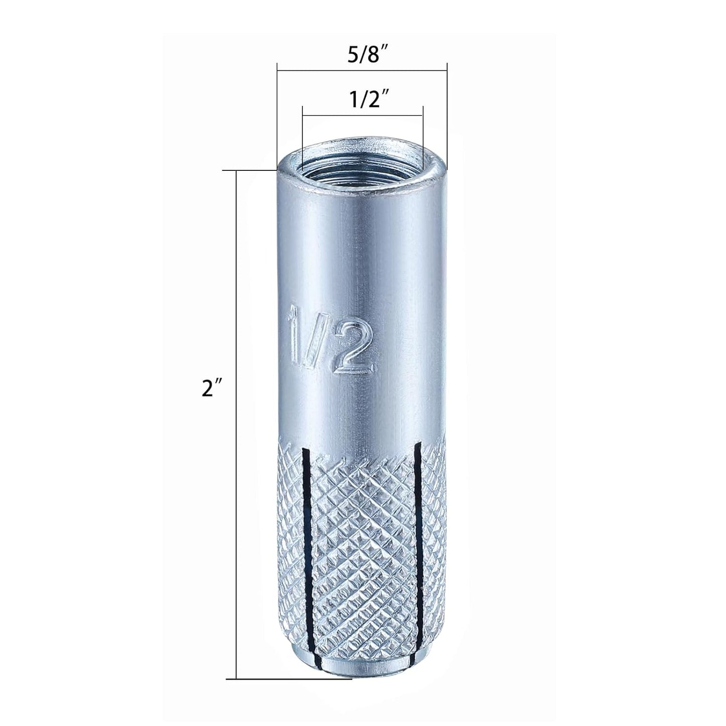 Wensilon(100 pcs) 1/2"-13 Premium Zinc Plated Carbon Steel Drop in Anchors Assortment, Knurled Drop-in-Anchor for Solid Concrete, Internal Forced Expansion Screw Bolts