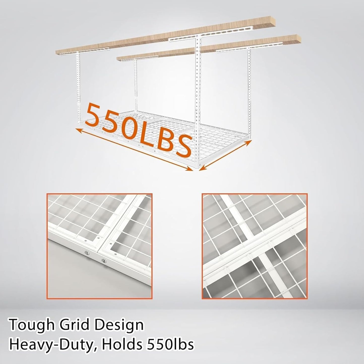 Kojem 3x6 Overhead Garage Storage Rack, 22'' to 40" Adjustable Heavy Duty Garage Ceiling Storage Racks Storage Organization System, 550LBS Weight Capacity, White