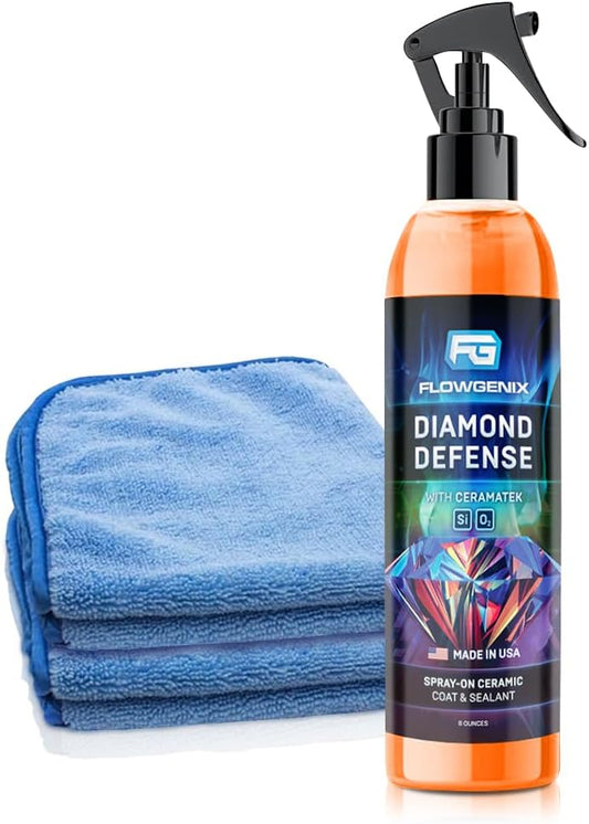 Ceramic Coating For Cars and Motorcycles Spray (8oz) - SiO2 Ceramic Wax & UV Protective Shield Detailing - Auto Wax Hydrophobic Detail Spray - Incl. 2 Microfiber Towels