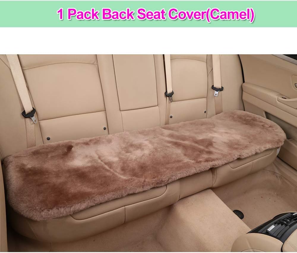Fluffy Genuine Australia Sheepskin Car Seat Cover for Auto Interior Accessories with Soft Fuzzy Wool Eco-Friendly Natural Fur Non-Slip (Camel, Back)