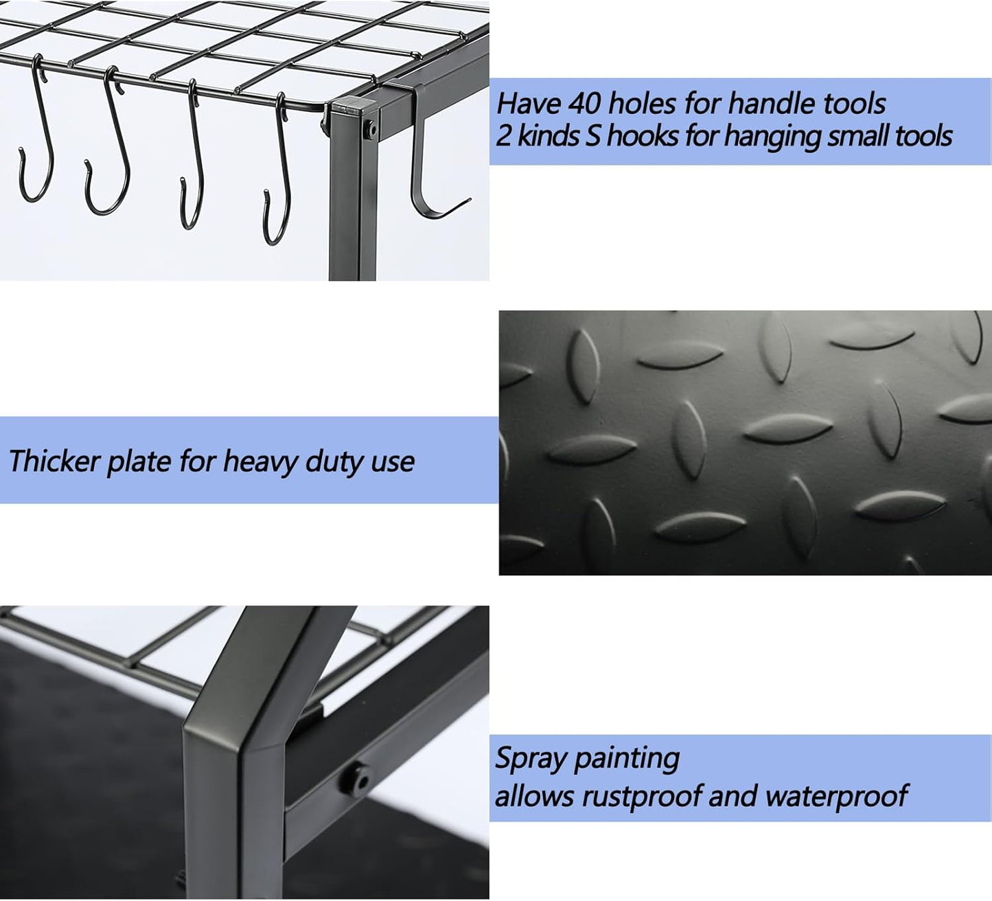 Garden Tool Organizer,Yard Tool Rack Heavy Duty,Free Standing for Garage Corner,Garage Organization,Garage Organizers and Storage,Garden Tool Holder for Lawn,Shed,Outdoor,Metal