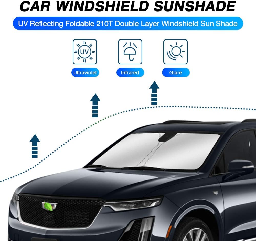 KUST Windshield Sun Shade for 2020-2024 2025 Cadillac XT6 Accessories Custom Fit Sunshade Window Sun Visor Protector Foldable Blocks UV Rays Keep Your Car Cooler