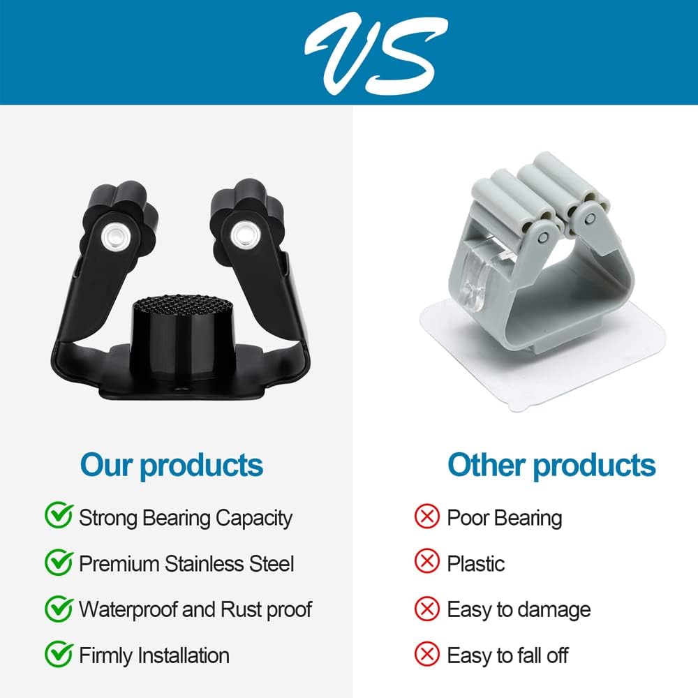 12PCS Broom and Mop Holder, Heavy Duty Garden Tool Organizer Rack Rake and Shovel Handle, Stainless Steel Mop Hanger. Wall Mounted Utility Rack with Screws, Silver