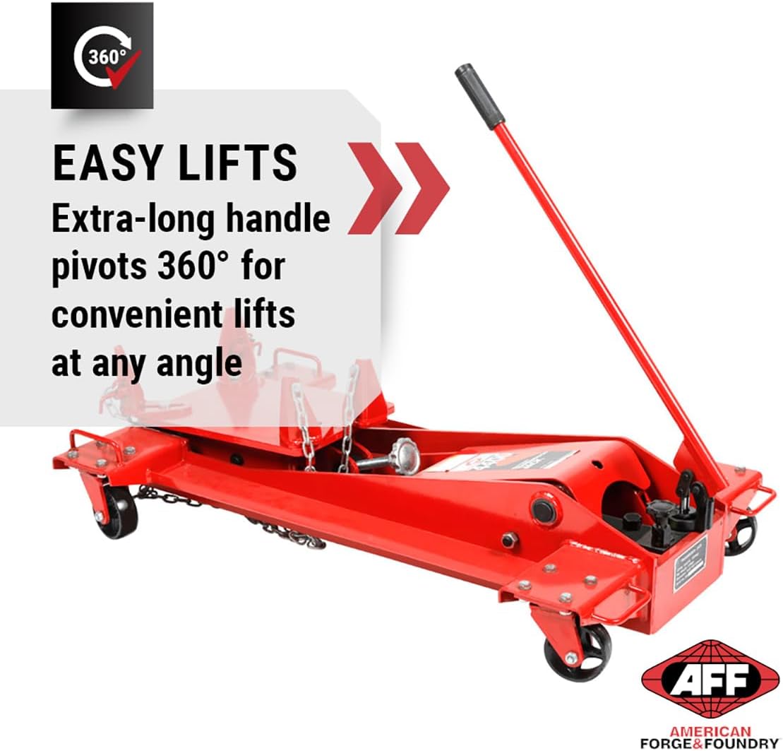 AFF Low Profile Manual Hydraulic Transmission Jack - Heavy Duty Steel Body, Adjustable Saddle with Safety Chain & 360 Handle - For Transmissions, Transfer Cases & Differentials (Multiple Capacities)