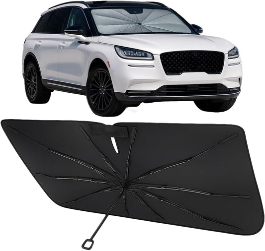 Proadsy Windshield Sun Shade Umbrella for Lincoln Corsair 2020-2025 2026 Foldable Car Umbrella Sunshade with Soft TPU Handle Spring Structure Crystal Cooling Material Protect Car from Rays & Heat