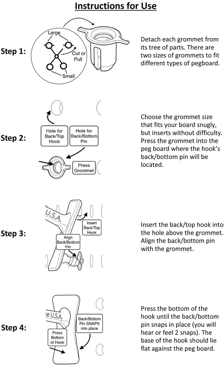 PegPro® J Hooks Kit for Standard “Wood Fiber” pegboard – Durable Plastic Pegboard Hooks - for Garage, Kitchen, Craft Room, and More (J Hook - 24 Pack, Red)