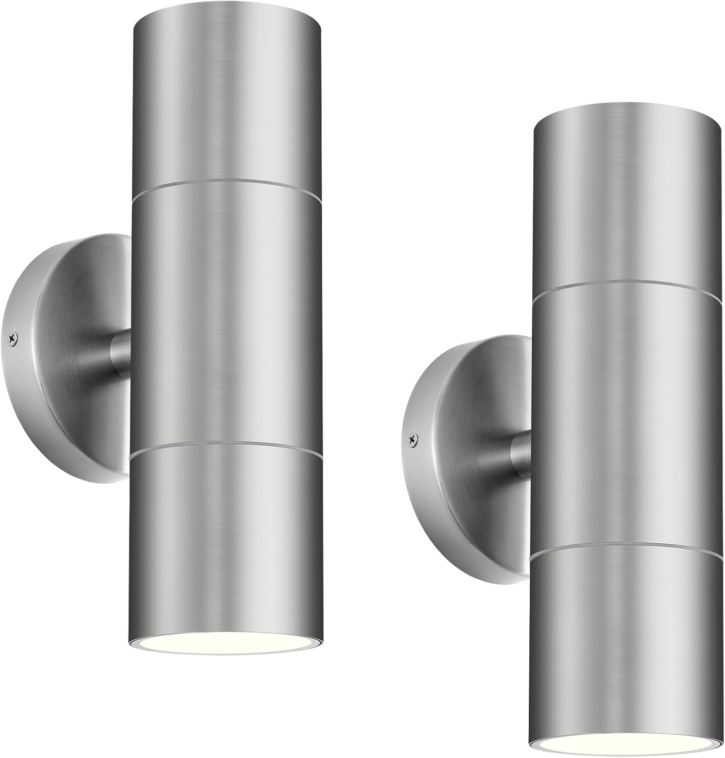 Ken & Ricky 2 Pack Stainless Steel Outdoor Wall Lights, Up Down Exterior Lighting Fixtures, Cylinder Outdoor Sconce Lights, Brushed Nickel Patio Wall Light Fixture, KR3305-SS-2PK