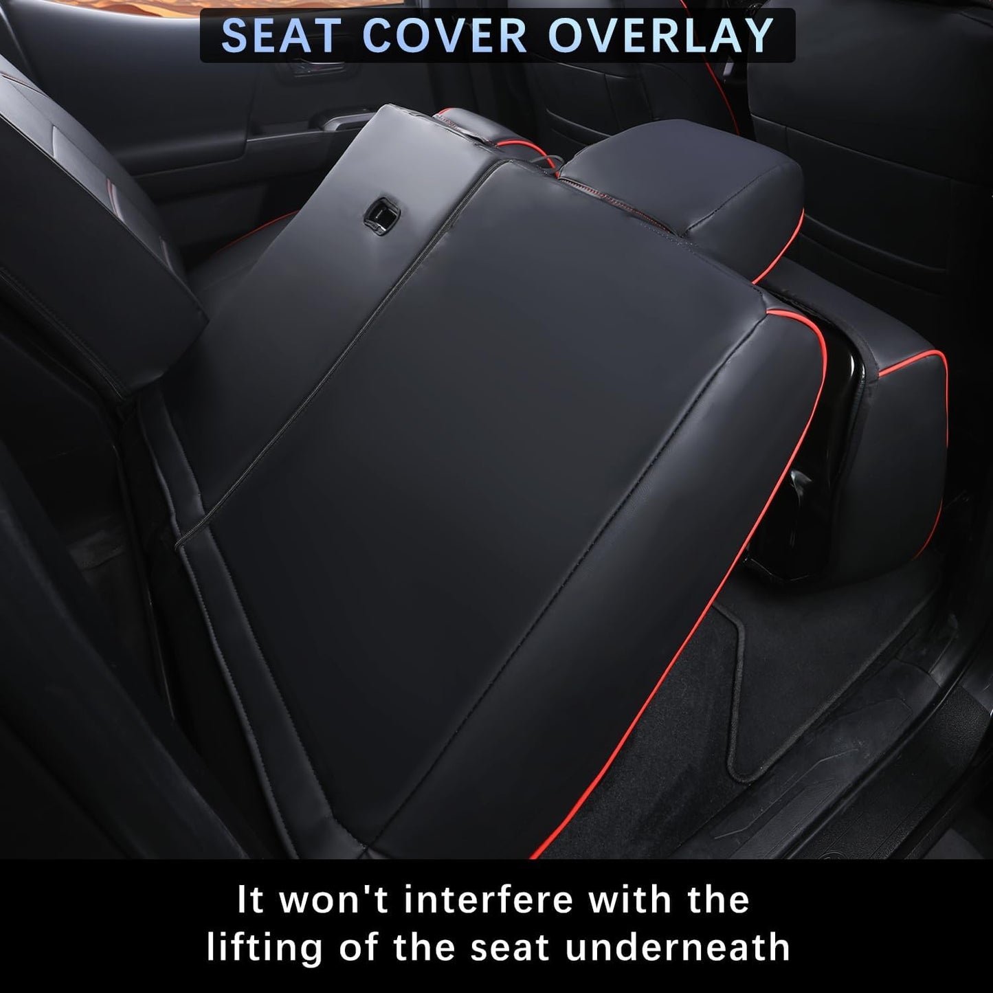 Car Seat Covers Full Set for Toyota Tacoma Double & Crew Cab 2023 2022 2021 2020 2019 2018 2017 2016 Tacoma Interior Accessories Premium Faux Leather Breathable Waterproof (Black+Red Line)