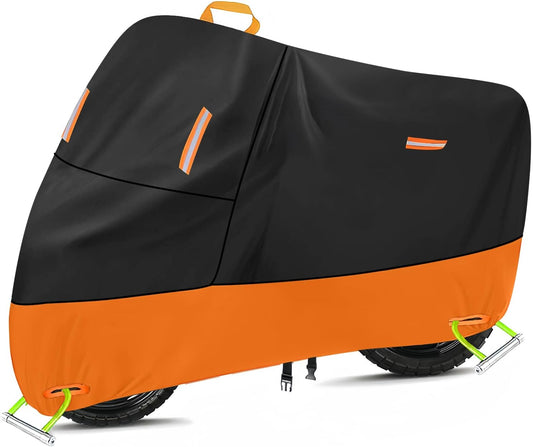 Large Motorcycle Cover Heavy Duty Motorcycle Tarp All Season Durable Waterproof Outdoor Protection Lock Holes Storage Bag Fit up to 80 inch Honda Grom Navi Scooter (L: 74" x 37" x 43")
