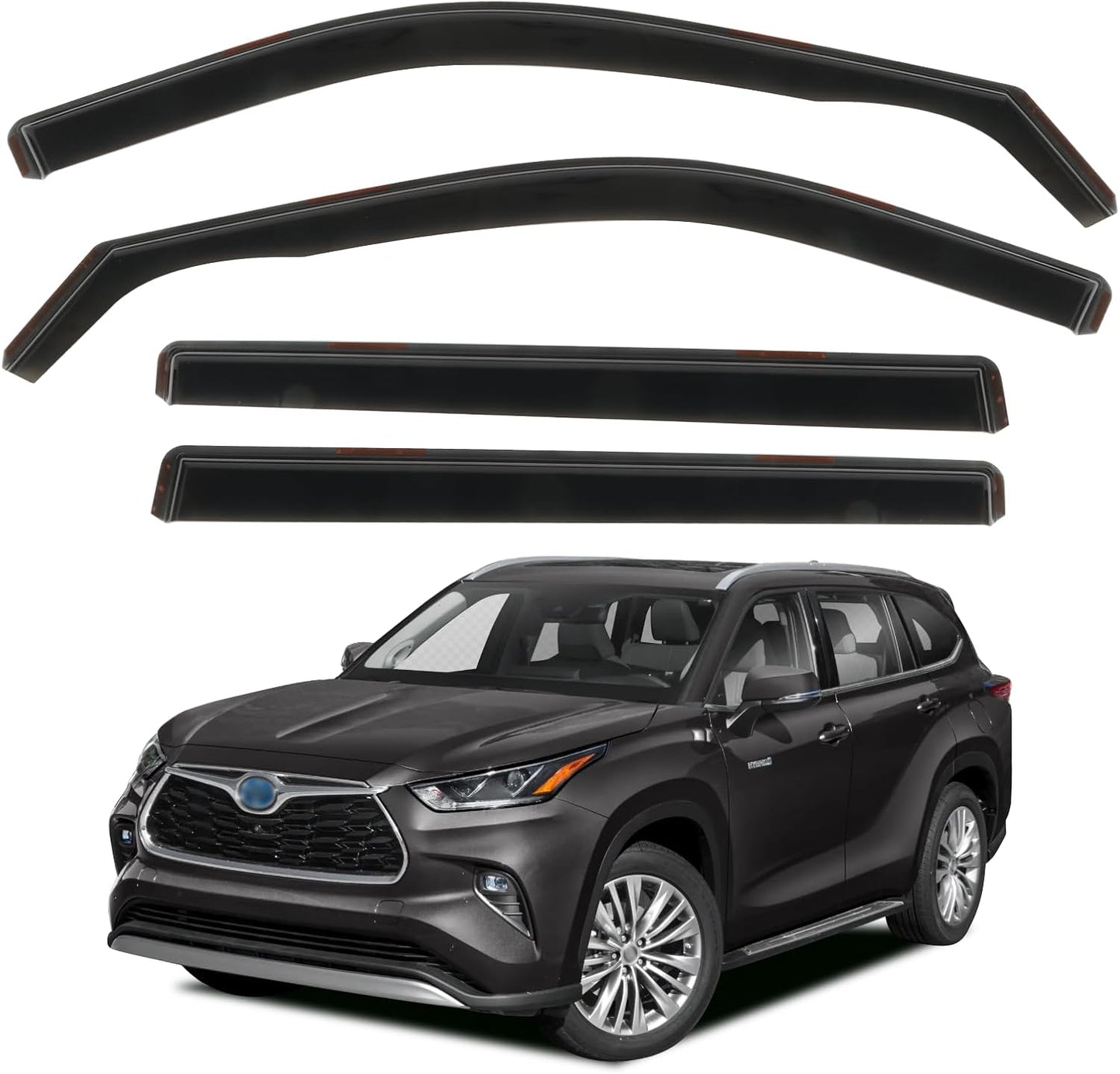 4pcs in Channel Rain Guards for 2021 2022 2023 2024 2025 Toyota Highlander, Extra Durable Side Window Wind Deflectors, Smoke Tinted Vent Window Visors Shade Shield for Cars