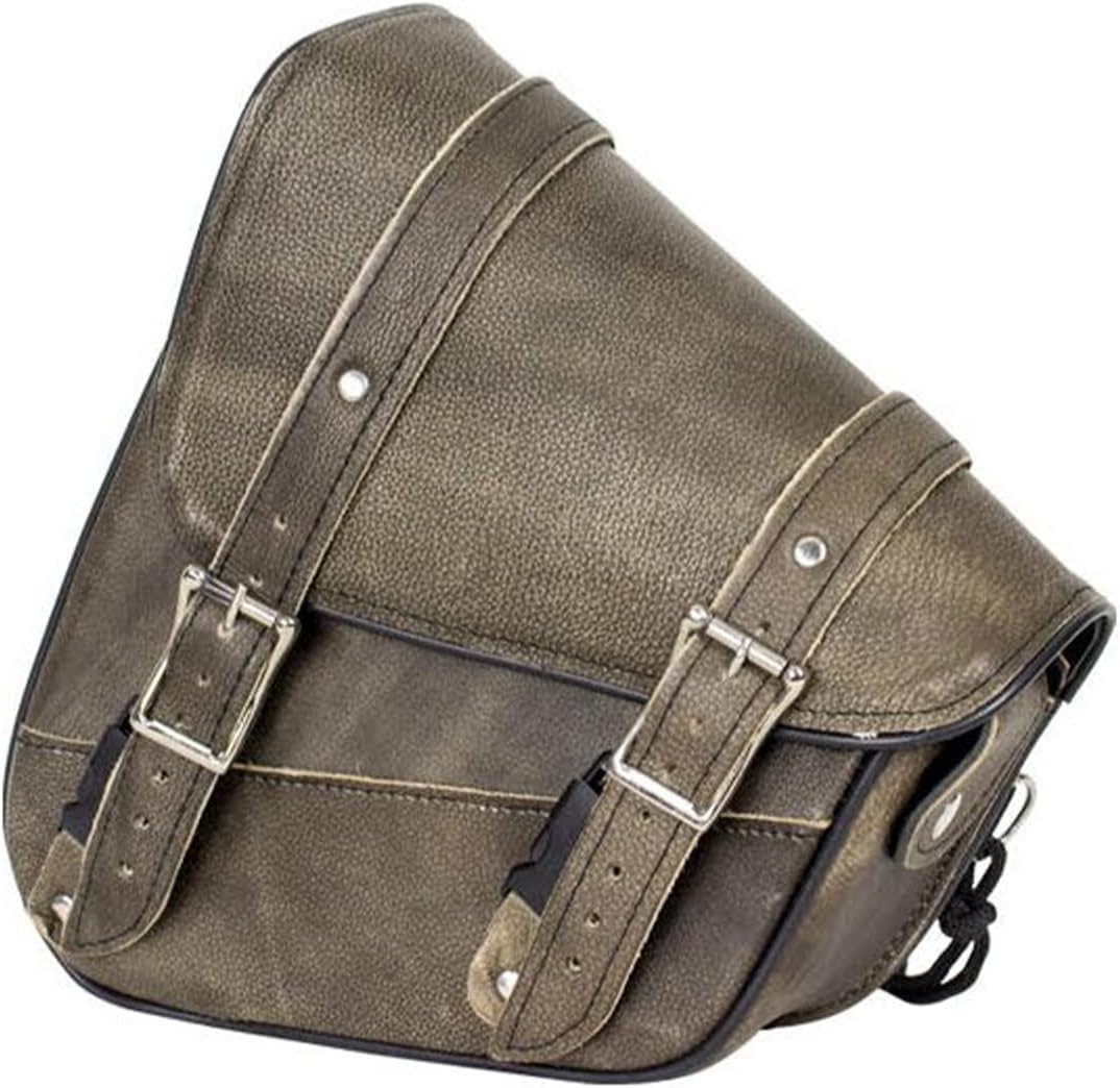 GARGOYLE BELLS Premium Naked Leather Swing Arm Bag For Motorcycle Left Side Solo Bags Saddle Bags For Softails Choppers (Style-1, Brown)