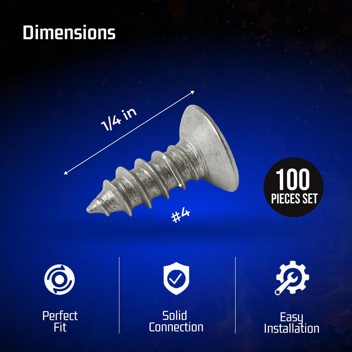 Bolt Dropper #4 x 1/4" Stainless Steel Flat Head Phillips Wood Screw (100 Pack), 18-8 (304) Stainless Steel Sheet Metal Screws - Type A Point, Plain Finish