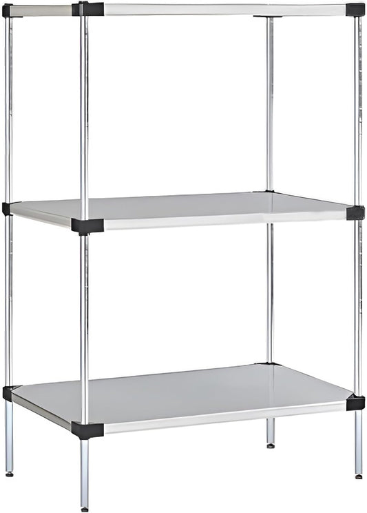 Omega Solid Stainless Steel Shelves, 18" Deep x 36" Wide x 34" High 3 Tier Heavy Duty Solid Shelving Unit for Kitchen Garage Office Restaurant Warehouse 800-lb Per Shelf Weight Capacity