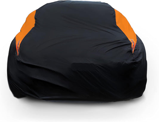 MORNYRAY Waterproof Car Cover All Weather Snowproof UV Protection Windproof Outdoor Full car Cover, Universal Fit for Sedan (Orange, A2-Fit Sedan Length(Up to 177 inch)