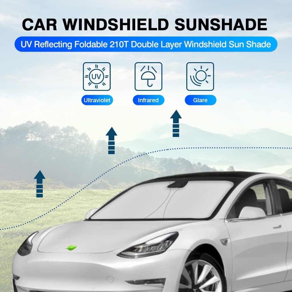 KUST Windshield Sun Shade for 2017-2023 Tesla Model 3 Accessories Sunshade Window Sun Visor Protector Foldable Blocks UV Rays Keep Your Car Cooler(Not for 2024 Model 3)