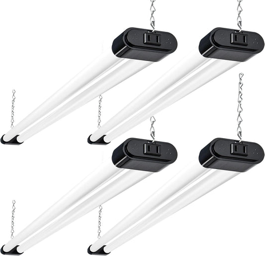hykolity 4 Pack Linkable LED Shop Light, 4FT 44W [300W Equivalent], 4600lm, 5000K Daylight, Plug-in Utility Bay Light Fixture, Hanging or Surface Mount, Black - Energy Efficient Lighting Solution