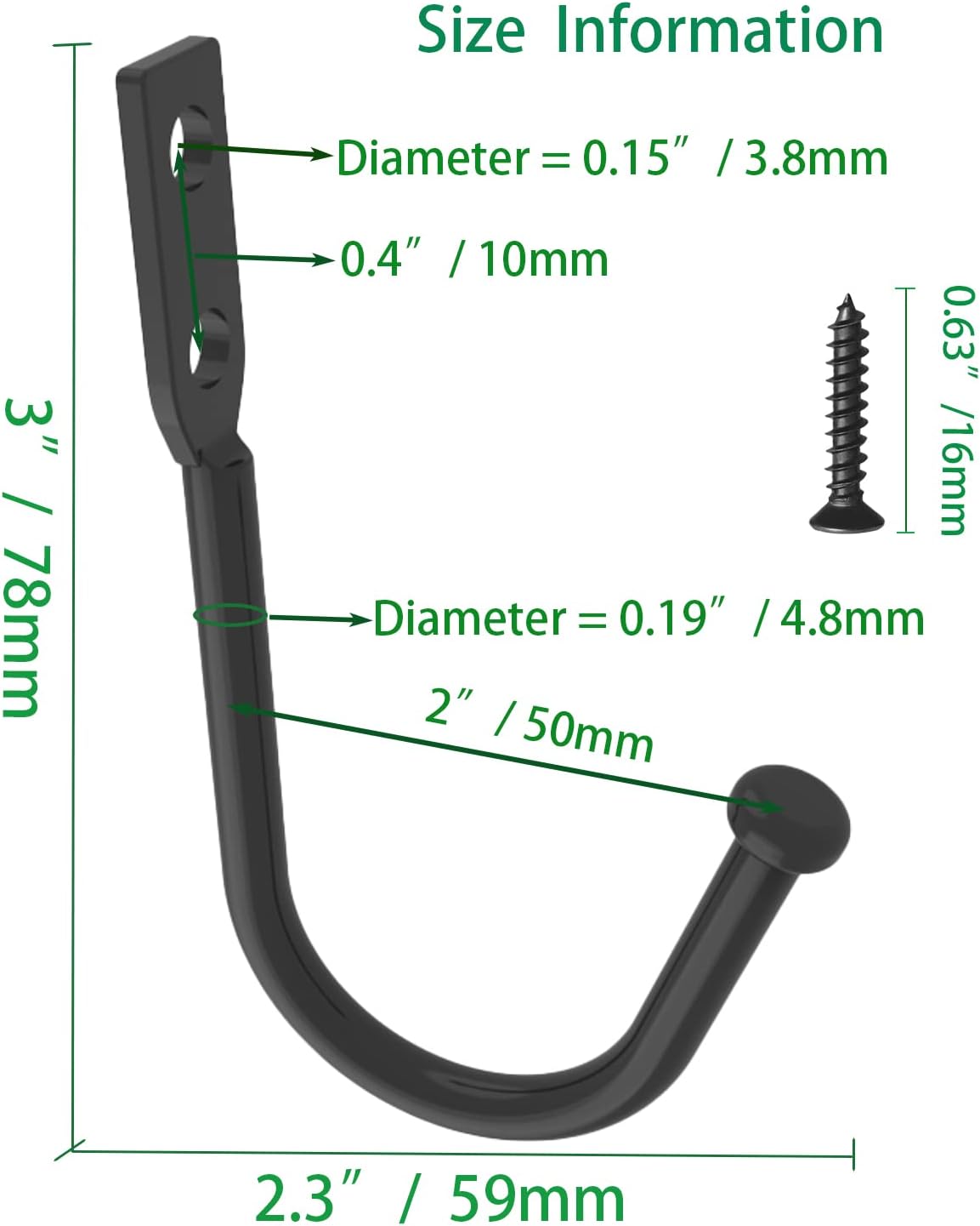 Wall Hooks Coat Hook Robe Hanging Robe & Towel Hooks, Utility Hooks Indoor Outdoor (Black-Rod U Shaped, 3x2.3)