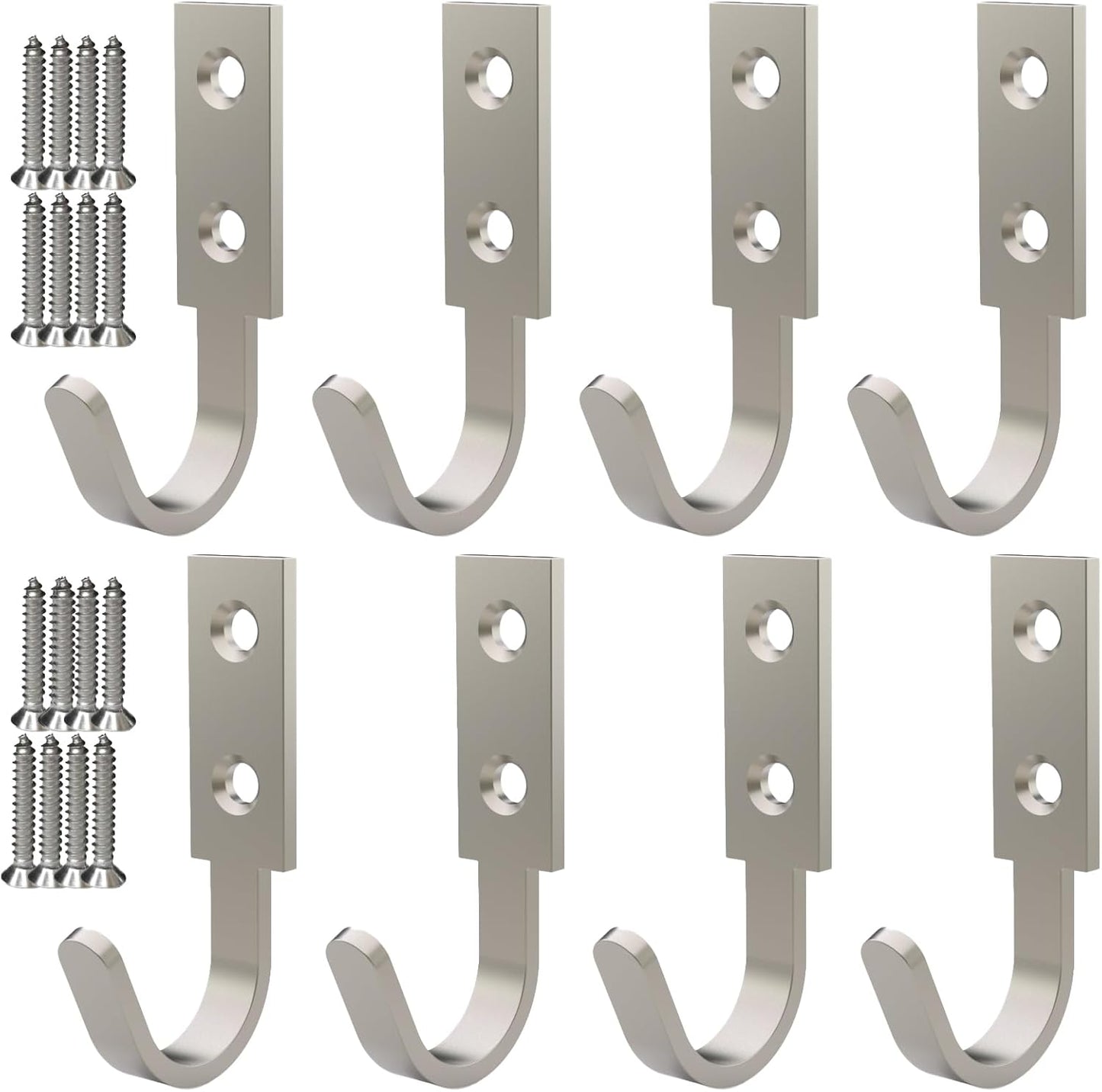 Hooks for Hanging Stainless Steel Heavy Duty Coat Hook Wall Hooks Robe Hanger Hooks Hanging Hat Key Holder for Towel, Bag Indoor Outdoor (Silver-Square-2 Hole, 2.5x1.3inch,8pcs)
