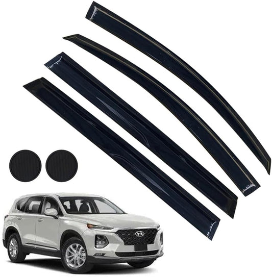 Rain Guards for Hyundai Santa Fe 2019-2023, Tape-on Side Window Deflectors for Hyundai Santa Fe, Window Visors for Hyundai Cars, for Hyundai Car Accessories 4 Rain Guards ＆ 2 Car Coasters