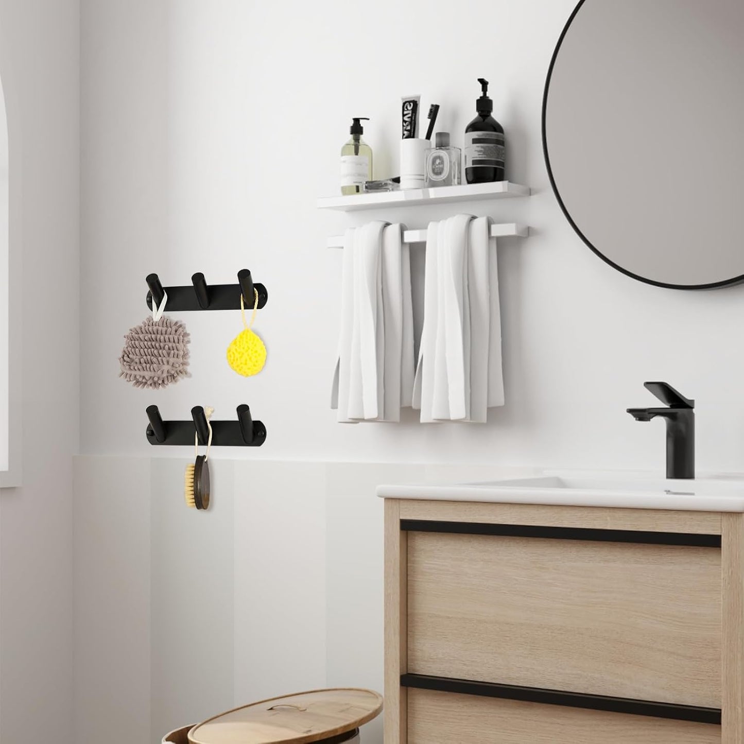 NINETREX Coat Rack Wall Mounted, Black Metal Coat Rack with 3 Coat Hooks Heavy Duty Coat Hanger Hooks Bag Hat Towel Rack for Entryway, Bathroom, Bedroom, Kitchen, and Hallway(Black,Round)