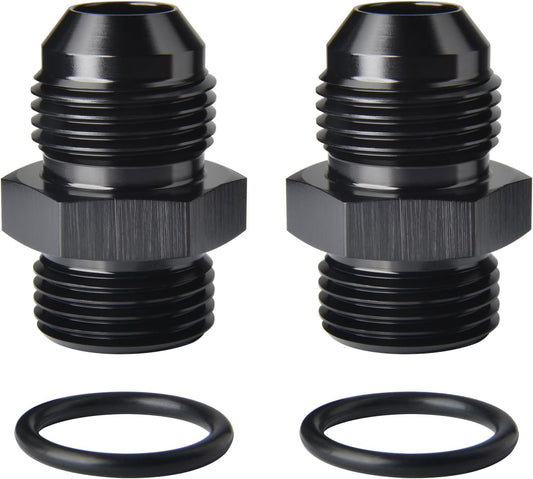 8AN Male Flare to 8AN ORB O-ring Boss Fuel Pump Rail Adapter Fitting Aluminum Black, Pack of 2