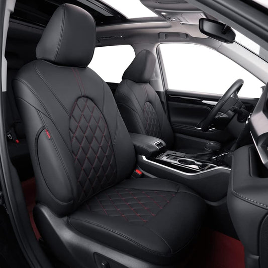 coverdream Camry Seat Covers Custom Fit for 2018-2024 Toyota Camry L LE SE SE Nightshade,Full Coverage Waterproof Leatherette Car Seat Protector (Full Set,Black/Red)