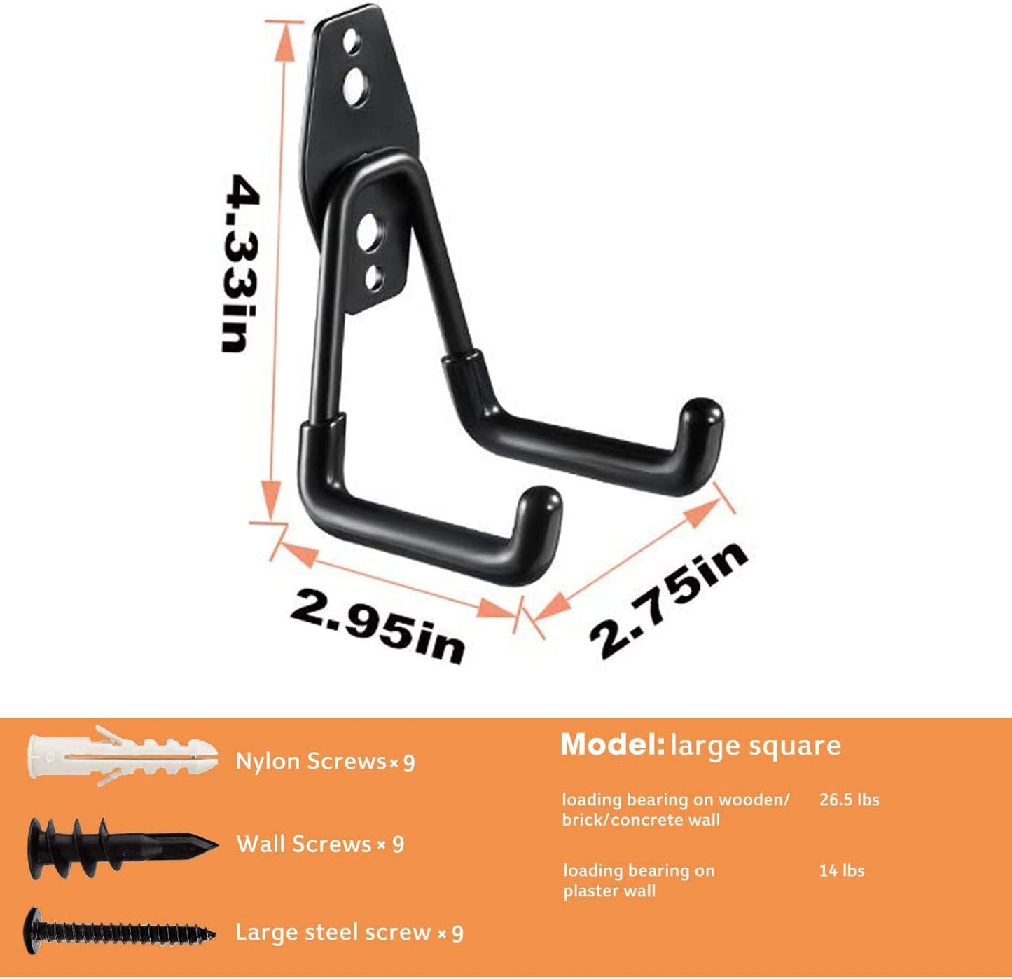 Garage Storage Utility Hooks - 2.8 Inch Wall Mount Hanging Hook, Tool Organizer, Heavy Duty Double Hook