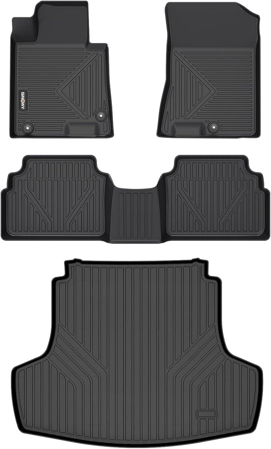 GINOWY- Floor Mats & Cargo Liner for Kia K5 2021-2024 2025 (Only FWD Models) for Hyundai Sonata 2020-2025, TPE All Weather 2024 K5 Car Mats, 2024 Sonata Trunk Mat Non-Slip Durable Black