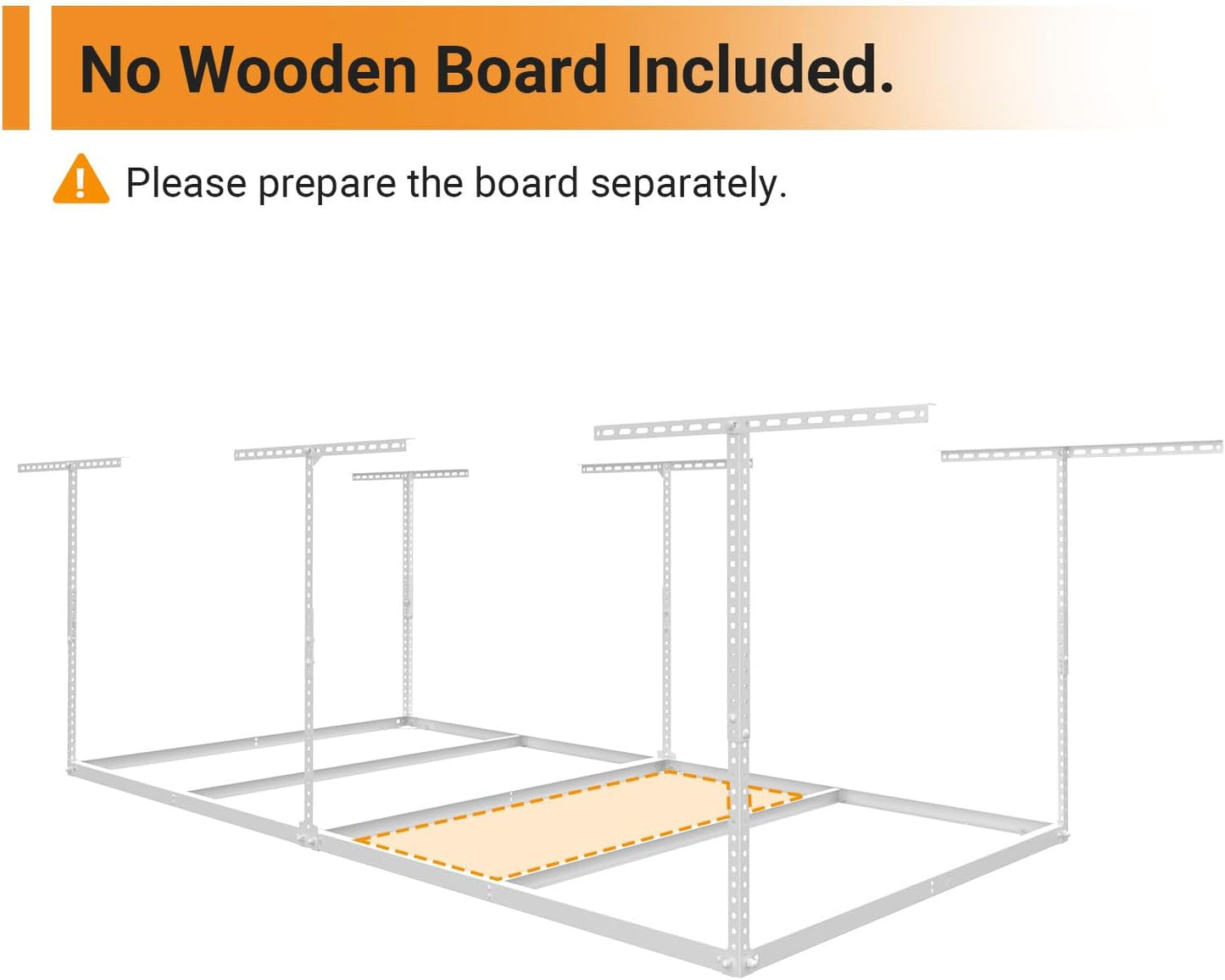 4x8ft Overhead Garage Storage Rack Wooden Decking Not Included, Heavy Duty Metal Rack, Adjustable Ceiling Dropdown, 600lbs Weight Capacity (White)