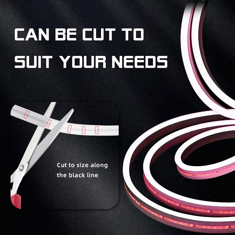 Car LED Strip Light For Trunk, 158Inch IP67 Silicone Waterproof Neon Light Strip Embedded, Flexible Cutting Universal Auto Interior Lights(Red)