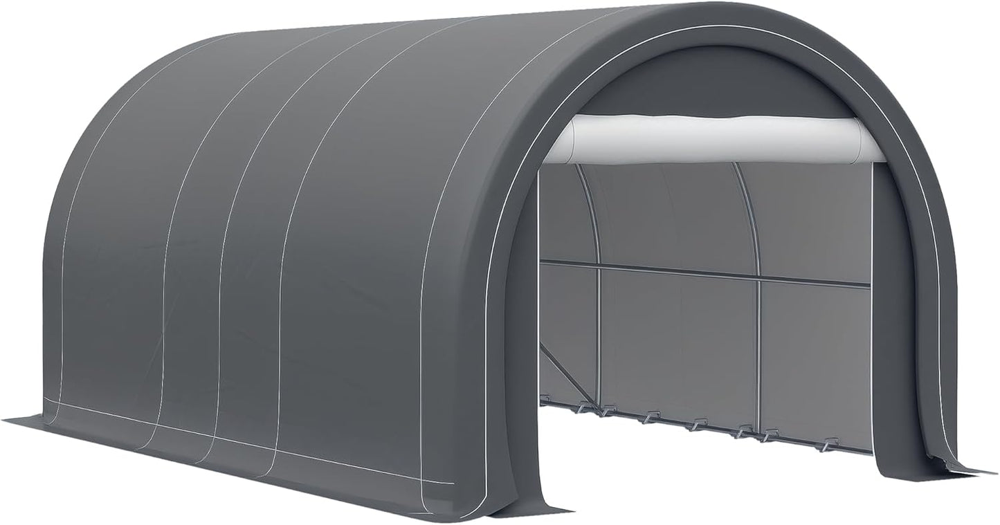 Outsunny 10' x 16' Carport, Heavy Duty Portable Garage Storage Tent with Large Zippered Door, Anti-UV PE Canopy Cover for Car, Truck, Boat, Motorcycle, Bike, Garden Tools, Outdoor Work, Gray