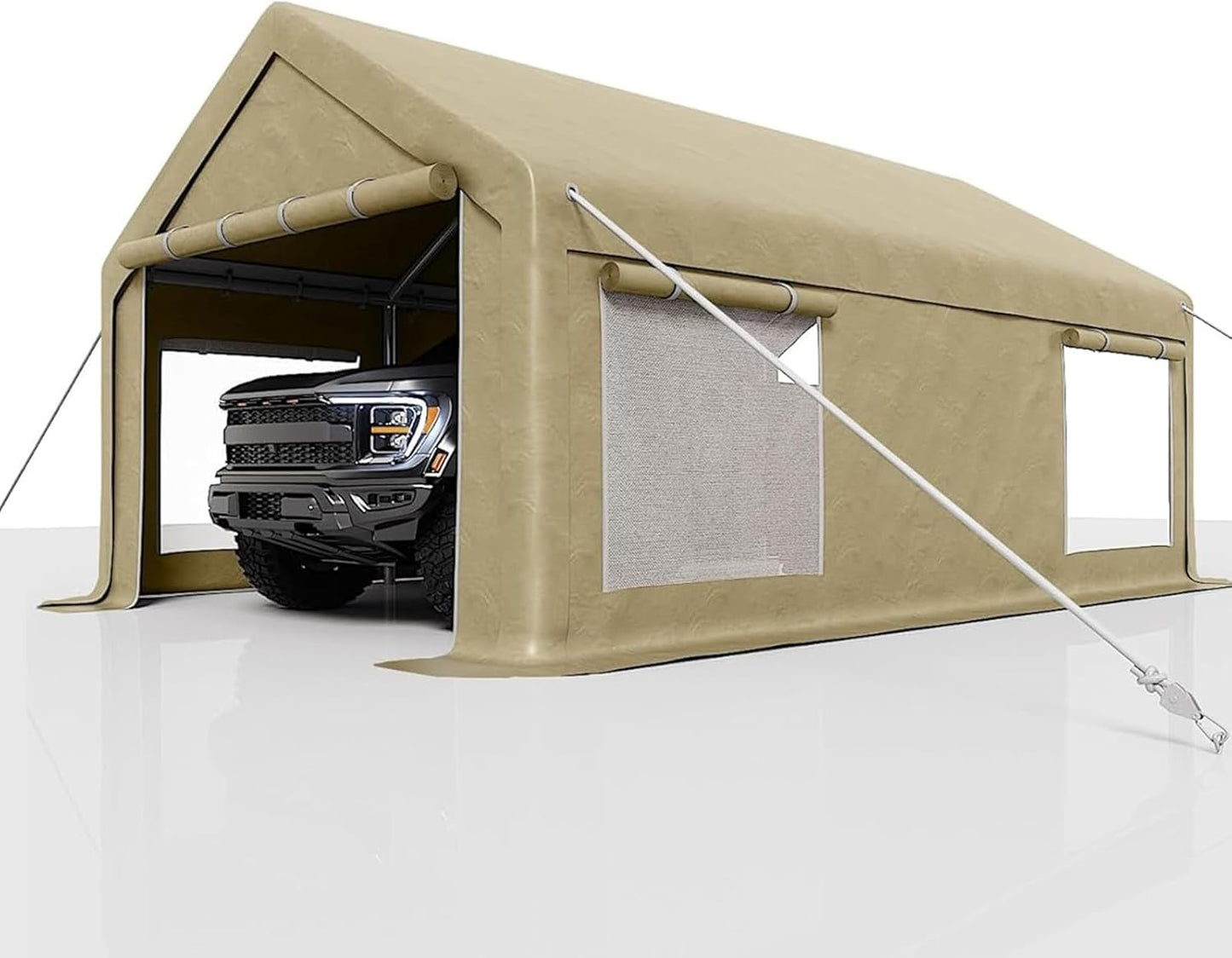 13 x 20ft Heavy-Duty Carport Canopy with Roll-Up Windows & DoorsThickened Wind Ropes, Ground Nails, Portable Car Tent Garage for Cars, Trucks, Boats, 180G Durable Tarp Cover,Yellow