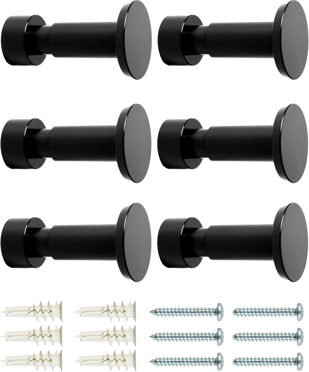 Screw Mount Round Hooks Constructed of Stainless Steel for Towels, Robes, Hats, Jackets in The Bathroom, Bedroom, Kitchen, Entry, and Backyard BBQ Pool Deck - Smooth Black, 6 Pack