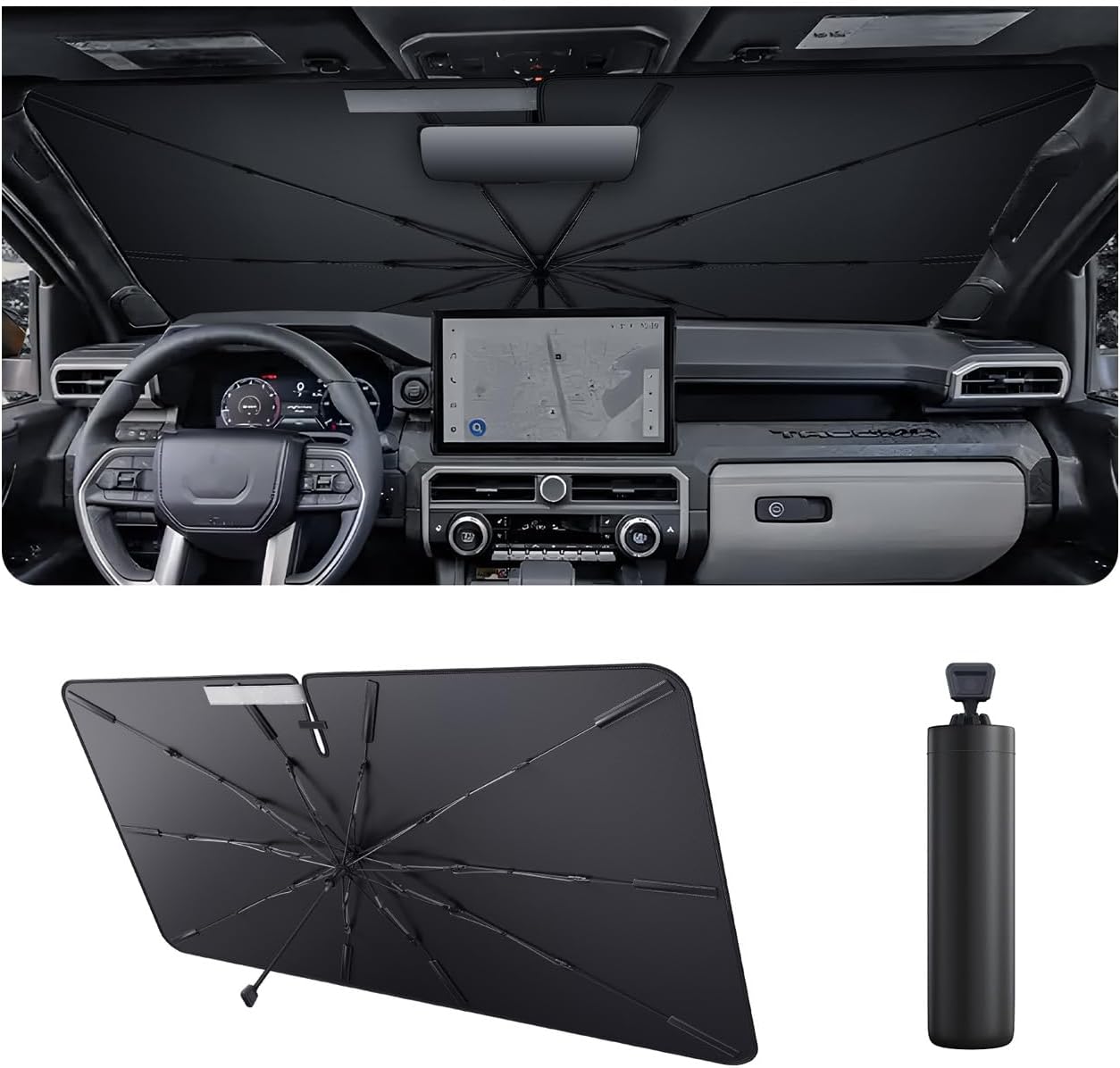 2025 4Runner Car Windshield Sun Shade Windshield Sunshade Umbrella [Star Fabric] Protect Car from Sun Rays&Heat Damage Keeps Vehicle Cool, Spring Structure Edge Fits Toyota Windshield Sun Shade (S4)