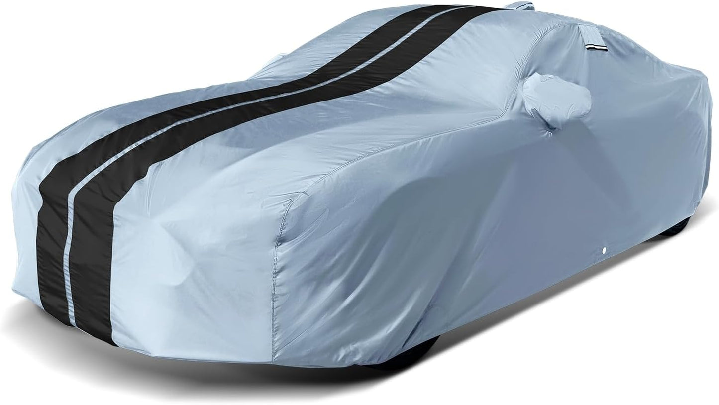 iCarCover Custom Car Cover for Pontiac Sunbird 2-Door (1988-1994) Waterproof All-Weather Rain Snow UV Sun Protector Full Exterior Indoor Outdoor Car Cover (Stripe - Gray/Black)